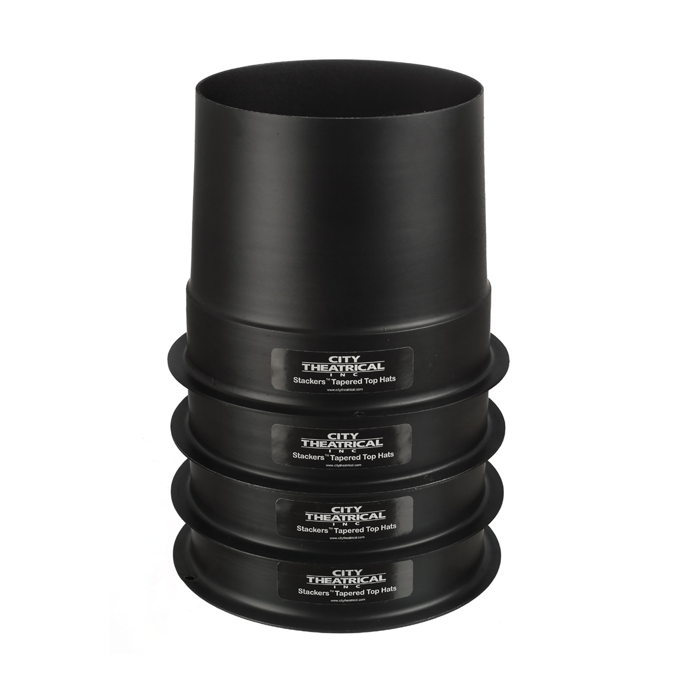 Stackers Tapered Top Hats (tall), four shown stacked, by City Theatrical