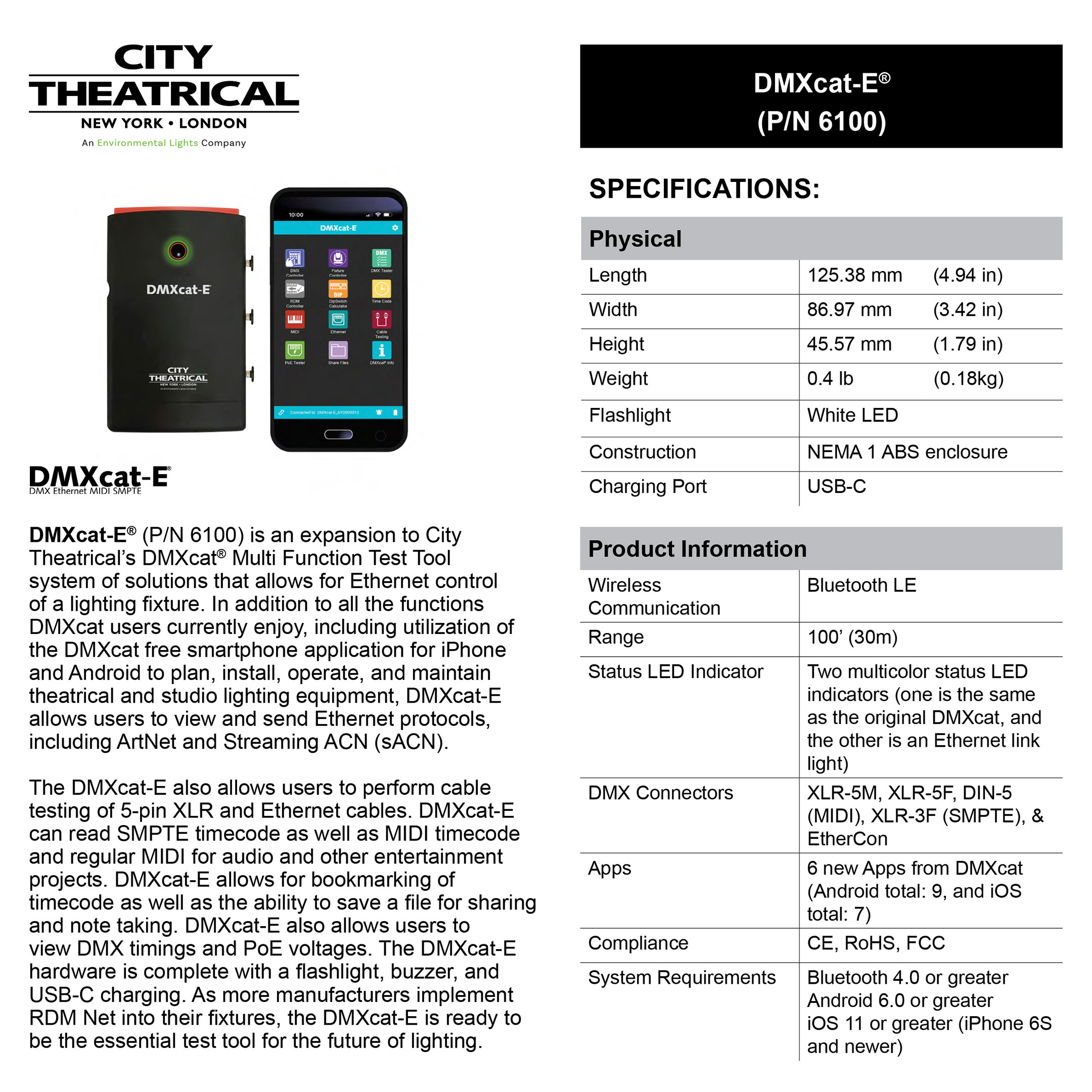 6100 DMXcat-E cut sheet