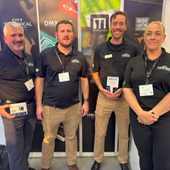 2024-09-01 City Theatrical's Ron Lorentzen, Matt Stearnes, Harrison Hohnholt, and Kelly Porteous at PLASA London 2024