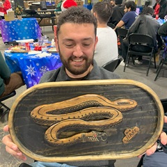 19 Adam Seidman with DMXsnake Secret Santa gift, made by Kyle Donahue