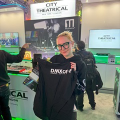 Eva Oney of Volt Lites with DMXcat-E t-shirt